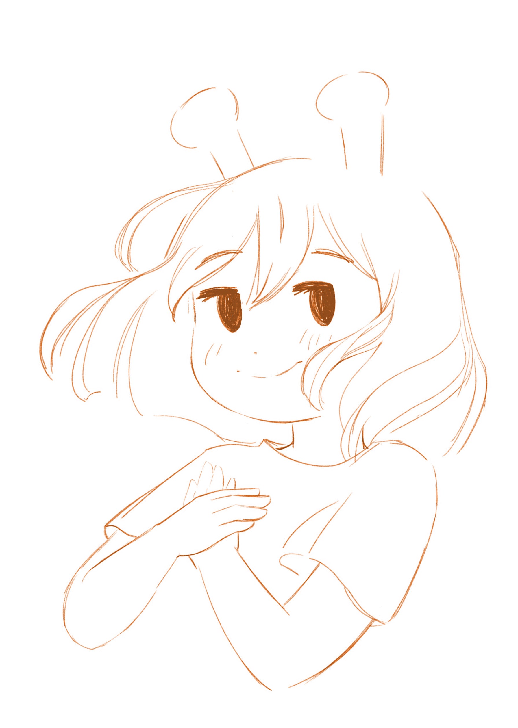 Outline drawing of a character with flowy hair on a white background