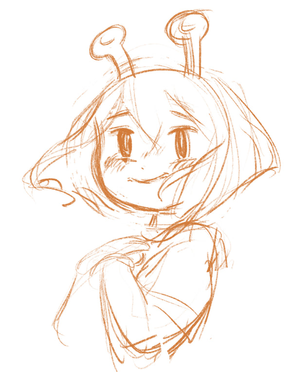 Sketch of the ADHD Alien character with antennae on a white background - Making of image 2