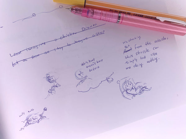 Handwritten text and drawings on a piece of paper with a pink pen. - Making of image 2
